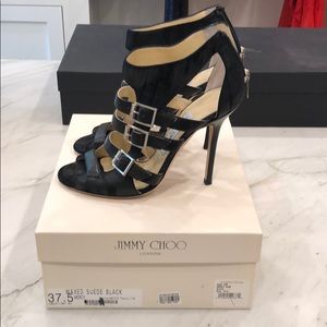 Jimmy choo size 37.5 waxed suede black